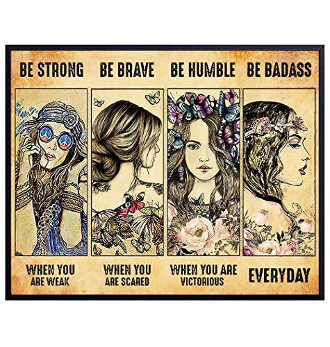 Be strong Be Brave Be Badass Poster - Boho-chic Bohemian Wall Decor - Motivational Feminism Wall Art - Inspirational Positive Quotes - Encouragement Gifts for Women Girls Teens - Hippie Room Decor - size: 8"L x 10"W