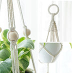 Mkono Macrame Double Plant Hanger Indoor Outdoor 2 Tier Hanging Planter Basket Cotton Rope with Beads 4 Legs 49 Inches