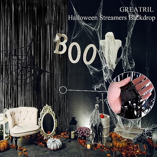 Black Tinsel Backdrop Curtain - GREATRIL Tinsel Curtain Party Backdrop Streamers for Wizard Birthdays/Stranger Theme/Doorway/Halloween Decorations Party - 2 Packs - color: Pure Black
