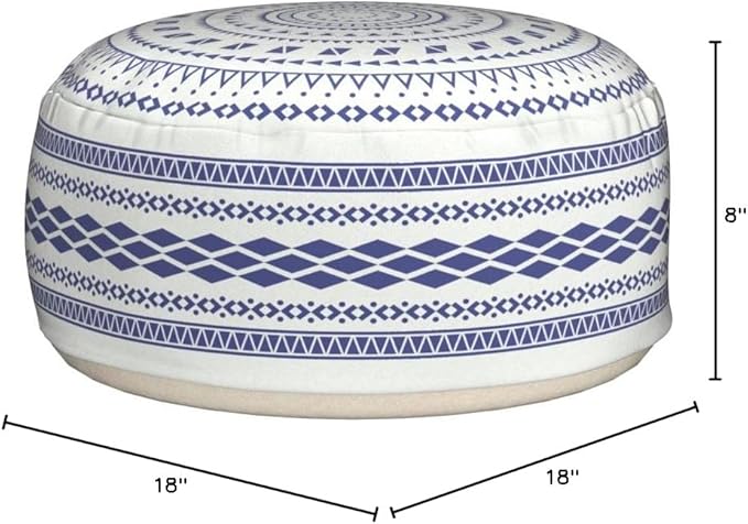 MOCOFO Unstuffed Round Pouf Covers Boho Colorful Geometric Ottoman Pouf Cover with Handle Design,Decoration Footstool for Living Room,Bedroom,Patio (Blue,18x18x8)