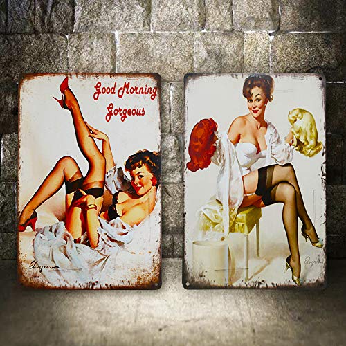 6PCS Vintage Metal Tin Wall Sign Plague Poster, Sexy Pinup Girl Black Stockings Temptation Pattern Wall Decor Art Tin Sign for Cafe Bar Pub Beer 8x12 Inch (Tin Sign02) - color: Tin Sign02