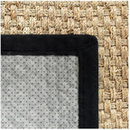 SAFAVIEH Area Rug 7' Square - Natural Fiber Collection - Natural & Black, Seagrass, Basketweave Pattern with Border (NF114C)