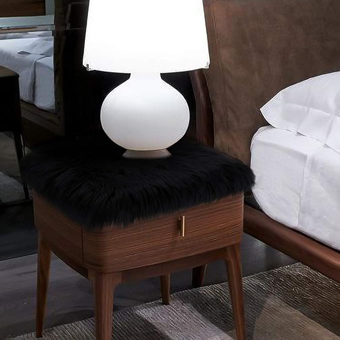 Softlife Black Faux Fur Sheepskin Chair Cover Seats Cushion Pad Super Soft Area Rugs for Living Bedroom Sofa Dorm (1.6ft x 1.6ft)