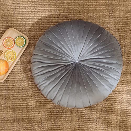 HLOVME Round Pillow Cushion for Couch Velvet Decorative Small Throw Pillow Solid Color for Living Room Bed Floor 15.7”, Gray - color: Z02-gray