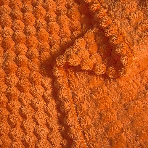 Vessia Flannel Fleece Queen Size Bed Blanket(90x90 inch), 3D Jacquard Burnt Orange Fuzzy and Warm Blanket for Adults, 300GSM Super Soft Touch Cozy Lightweight Home Decor for All-Season - color: Burnt Orange-3d, size: 90x90 inch