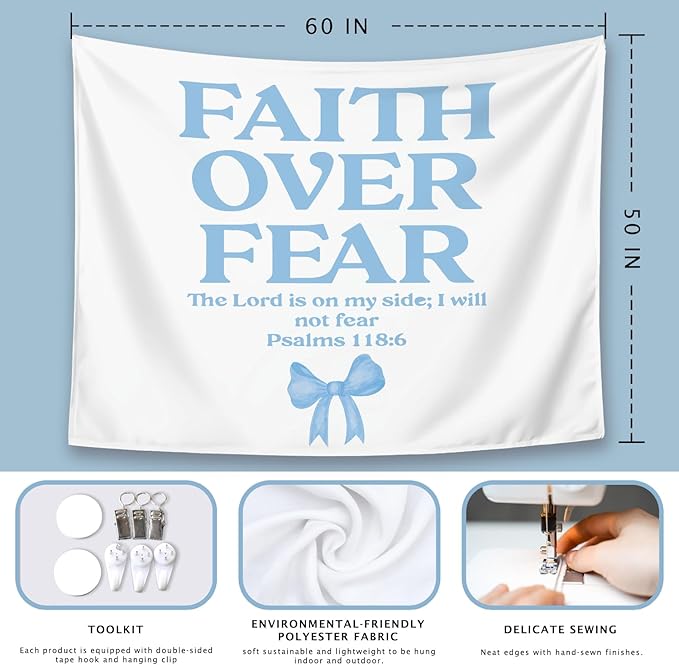 LIANGW Blue Bow Christian Tapestry, Inspirational Christian Tapestry for Women, Bible Bow Aesthetic for Girls Bedroom or Dorm Room，Based Blue Room Decor Aesthetic 50x60 inches 50x60 inch