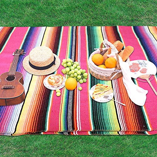 Xplanet Mexican Serape Blanket, 84 X 59 Inch, Cotton, Rectangular, Rose Pink, Tablecloth, All-Season, Tassel - color: Rose Pink