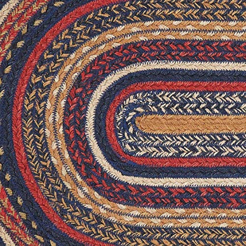VHC Brands Stratton Primitive Jute Blue Striped Accent Rug Decor Oval w/Floor Pad 60"x96" - size: 60x96