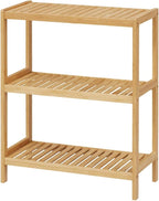 Bamboo Bathroom Shelf, Stand Utility Storage Shelf Multifunctional Bathroom Kitchen Living Room Holder Plant Flower Stand (3-Tier)