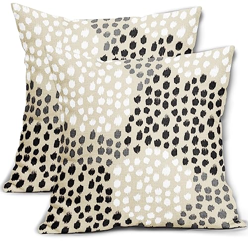 Black White Pillow Covers 16x16 Set of 2 Boho Gray Polka Dot Throw Pillows Modern Trendy Print Decorative Outdoor Farmhouse Pillowcase Cushion Cover Linen Pillow Case Decor for Home Sofa Couch Bed - color: Black White Dots, size: 16" x 16" (Pack of 2)