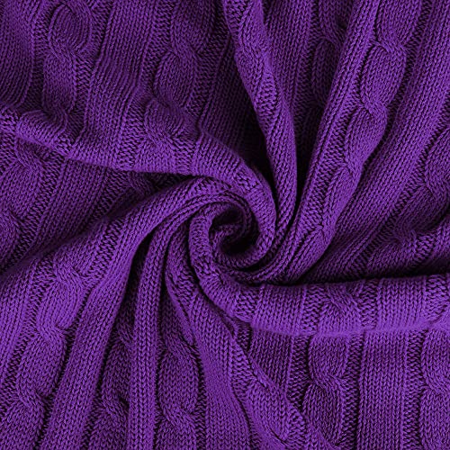 uxcell Cotton Cable Knit Throw Blanket Soft Throw Couch Covers Knitted Blankets for Sofa Bed, Purple Throw(47" x 70") - color: Purple, size: Throw (47" *78")