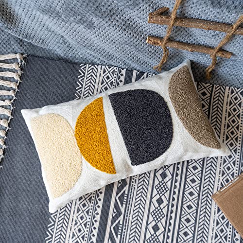 Boho Lumbar Decorative Pillow Cover, Abstract Geo Throw Pillowcase for Retro Mid Century Accent Decor, Modern Rectangle Textured Home Bed Couch Sofa Cushion Sham 12x20, 1PCS(Black Mustard) - size: 20" x 12" (Pack of 1)