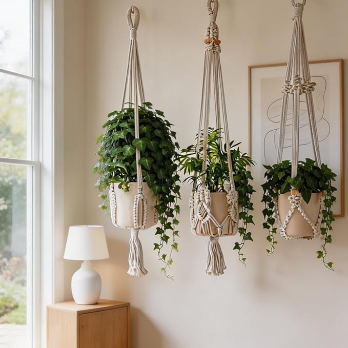 3 Pack Macrame Plant Hangers Handmade Woven Boho Hanging Planters for Indoor Plants Window Balcony Home Decor