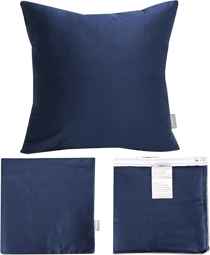Thmyo 4-Pack 100% Cotton Comfortable Solid Decorative Throw Pillow Case Square Cushion Cover Pillowcase Sublimation Blank Pillow Covers Christmas DIY Throw Pillowcase(16x16inch/40x40cm,Midnight Blue)