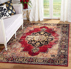 SAFAVIEH Vintage Hamadan Collection Area Rug - 6'7" x 9', Red & Multi, Oriental Traditional Persian Design, Non-Shedding & Easy Care, Ideal for High Traffic Areas in Living Room, Bedroom (VTH219A)