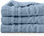 Battilo Bluish Grey Throw Blanket for Couch,51"x67", Super Soft Warm Cozy Chenille Knit Blankets for Bed, Sofa, Chair, Gift, Texture Decorative Boho Blanket for Living Room (Dusty Blue)