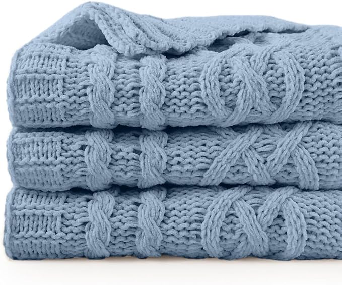 Battilo Bluish Grey Throw Blanket for Couch,51"x67", Super Soft Warm Cozy Chenille Knit Blankets for Bed, Sofa, Chair, Gift, Texture Decorative Boho Blanket for Living Room (Dusty Blue)