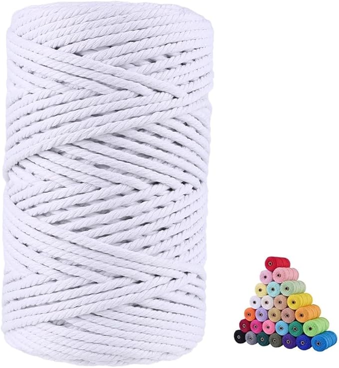 FLIPPED 100% Natural Cotton Macrame Cord,5mm x110 Yards Macrame Cords Colored Cotton Macrame Rope Craft Cord for DIY Crafts Knitting Plant Hangers Christmas Wedding Décor（White）