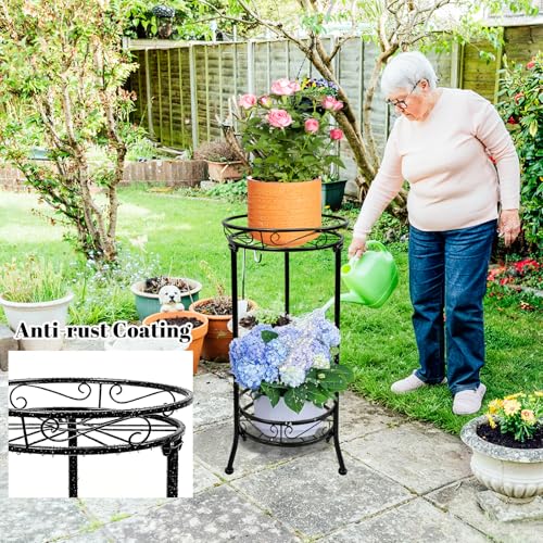 Plant Stand Indoor Outdoor, 2 Tier Metal Flower Display Holder Shelf, Anti-Rust Iron Plant Pot for Patio Balcony Porch Garden Living Room House (Black U-shaped) - color: Black U-shaped