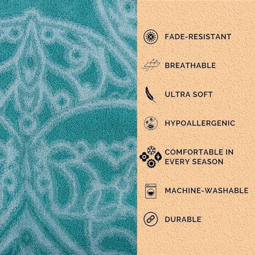 100% Cotton Throw Blanket for Couch Sofa or Bed All Season Terry Blankets & Throws, Lightweight & Breathable Cotton Blanket, Picnic Rug, Terry Bed Sheet (Turquoise) - color: Turquoise
