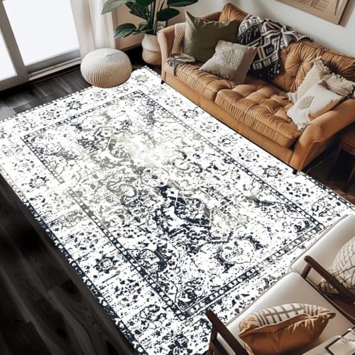Black Grey Vintage Distressed Soft Wool Large Area Rug 2x3 Non Shedding Washable Antique Rug for Living Room Bedroom Diningroom Traditional Floral Farmhouse Dorm Nursery Guestroom Floor Carpets - color: J, size: 2x3