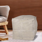 Louis Donné UNSTUFFED Leather Pouf Ottoman Cover, Handmade Faux PU Footstool Pouffe Ottomans Cover,17.7" Grey White Foot Rest for Living Room, Floor Chair for Christmas Decorations Gift(ONLY Cover)