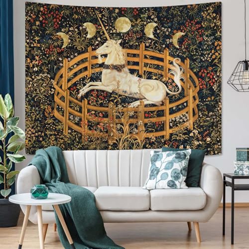 Yeoiat Unicorn Tapestry Medieval Wall Tapestry, Moon Tapestries for Bedroom Art Tapestries Wall Hanging for Bedroom Living Room 60"x80" - color: Ivory, size: 80"L x 60"W