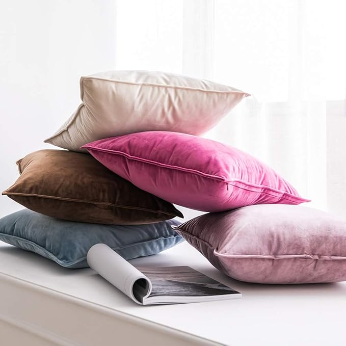 MIULEE Hot Pink Velvet Throw Pillow Covers 20x20 Soft Decorative Solid Square Cushion Cases Pack of 2 Modern Luxury Home Decor for Couch, Sofa, Bedroom