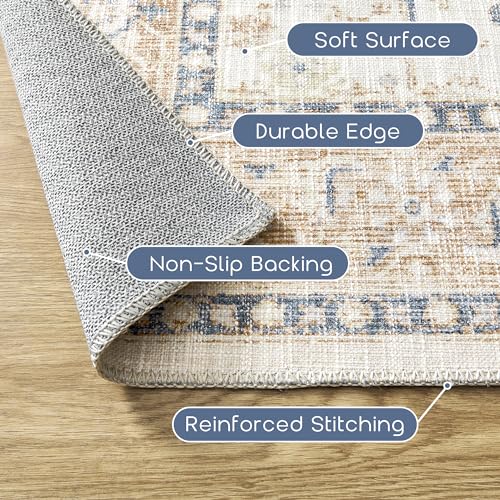 Boho Entryway Rugs Indoor,Washable Boemian Vintage Entry Area Rug 3x5 Non Slip Throw Rugs Thin Front Door Mat Entrance Doormat,Orange and Blue - color: Orange Blue, size: 3' x 5' (Rectangular)