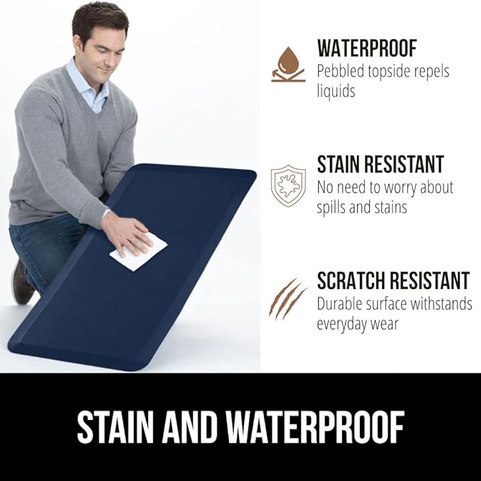 GORILLA GRIP Comfortable Cushioned Kitchen Mats for Floor, 39x20, Waterproof and Stain Resistant Soft Top, 3/4 Inch Thick Ergonomic Standing Desk Anti Fatigue Mat, Foam Supports Ankles and Feet, Navy