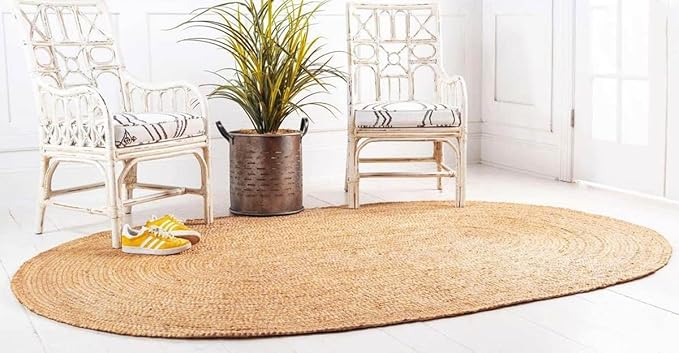 MDS 1 PCS Handwoven Braided Jute Area Rug 2x3 FEET Oval Shape - 100% Natural Burlap Reversible Accent Rugs for Home Decor, Living Room, Doormat, Kitchen, Entryway Rug, Rustic, Farmhouse (2'x3')