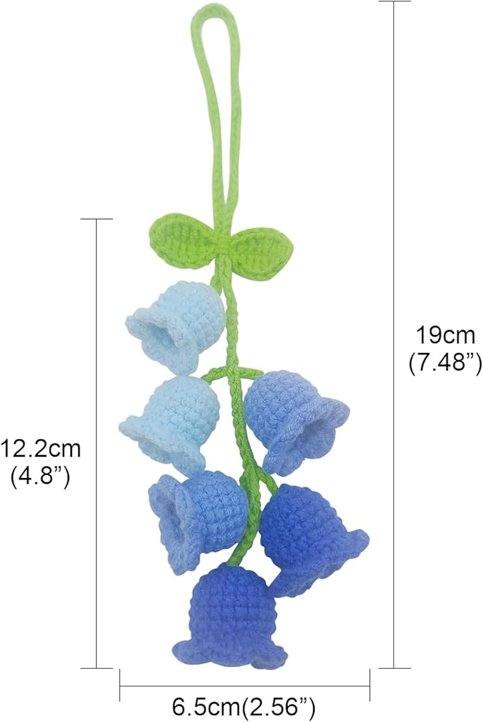 Car Rearview Mirror Hanging Ornament,Crochet Flower Basket Plant Car Accessories,Handmade Knitted Car Ornament Boho Car Accessories for Women (Lily of The Valley(Blue))