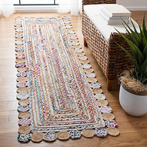 SAFAVIEH Cape Cod Collection Runner Rug - 2'3" x 8', Beige & Multi, Handmade Boho Braided Jute & Cotton, Ideal for High Traffic Areas in Living Room, Bedroom (CAP201B) - color: Beige/Multi, size: 2'3" x 8' (Runner)