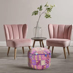 Aakriti Gallery Indian Pouf Footstool Ethnic Embroidered Pouf Cover, Indian Cotton Round Pouffe Ottoman Pouf Cover Pillow Ethnic Decor Art - Cover Only (Purple, 22x14)