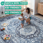 Bloom Rugs Caria Washable Non-Slip 7 ft Runner - Blue Traditional Runner for Entryway, Hallway, Bathroom, and Kitchen - Exact Size: 2'6" x 7' - color: Blue, size: 2'6" x 7' (Runner)