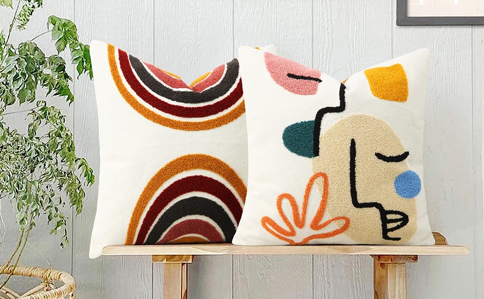 Merrycolor Boho Abstract Pillow Covers Colorful Woman Face Line Cute Pillow Cases Mid Century Aesthetic Modern Boho Pillows Decorative Throw Pillows for Bed Couch Living Room,1PC - color: Abstract Face, size: 20" x 20" (Pack of 1)
