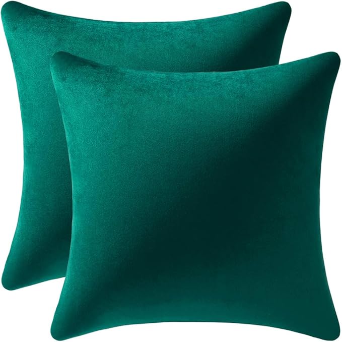Euro Sham Covers 26x26 Green: Pack of 2 Cozy Soft Velvet Square Modern Luxury Decorative Throw Pillow Cases for Sofa Couch Living Room Bed Home Decor Christmas