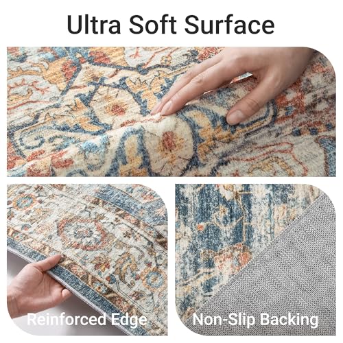 befbee 5x7 Area Rugs for Living Room,Stain Resistant Washable Rug,Non-Slip Backing Rugs for Bedroom,Kitchen,Printed Vintage Home Decor Rug (Navy, 5'x7') - color: Navy, size: 5' x 7' (Rectangular)