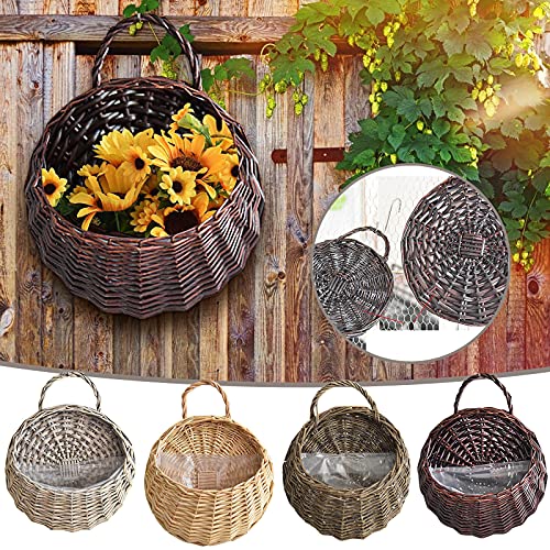 2PCS Woven Wall Hanging Baskets for Organizing Flower Plants Boho Decor, Wall Mounted Planter Basket, Flower Pot Natural Wicker Rattan Plant Flower Pot Home Garden Wedding Wall Decorations (Beige) - color: Beige