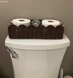 CubesLand Paper Rope Scalloped Edge Shelves Storage Basket, Woven Toilet Paper Baskets for Over Toilet Storage Shelf, Ending Table, Floating Shelves Organizing or Home Décor, with Wood Handle, Brown