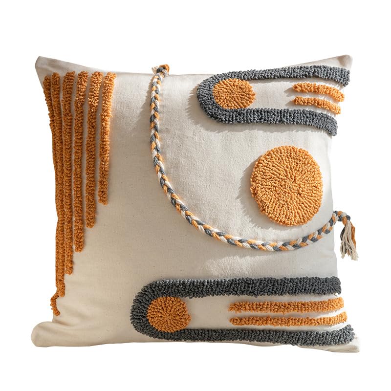 Bohemian Style Tufted Pillowcase Hand Painted Cushion Pillow Cover with Tassel Detail for Living Room Sofa and Office Lumbar Support (18 * 18(Including Pillow core),A) - color: A