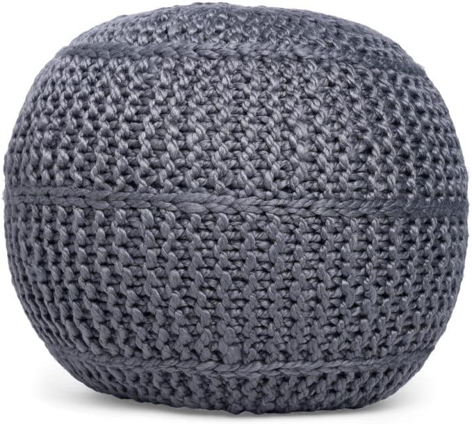 BIRDROCK HOME Round Pouf Foot Stool Ottoman - Knit Bean Bag Floor Chair - Cotton Braided Cord - Great for The Living Room, Bedroom and Kids Room - Small Furniture (Zinc)