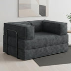 WLIVE 60'' Futon Sofa Bed, Convertible Sleeper Sofa, Folding Pull Out Couch Boneless Mattress with Fixed Frame, Corduroy, with Storage Pocket, Grey