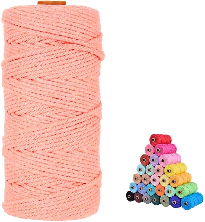 flipped 100% Natural Macrame Cotton Cord,3mm x109 Yard Twine String Cord Colored Cotton Rope Craft Cord for DIY Crafts Knitting Plant Hangers Christmas Wedding Décor (Meat Pink, 3mm*109yards)