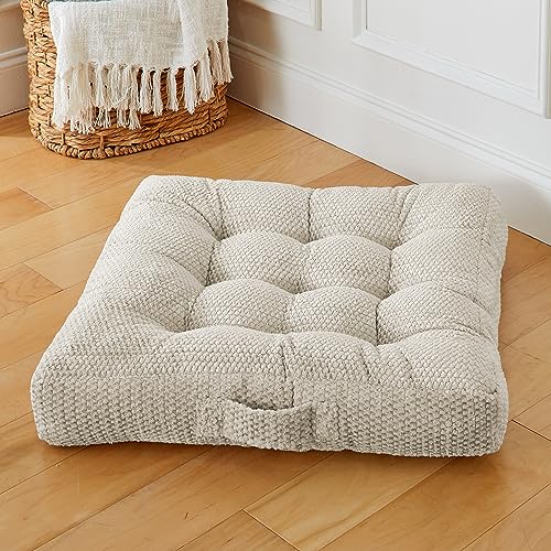 Sorra Home Tufted Floor Pillow with Handle - Square Plush Oversized Pillow for Lounging - Bedroom, Dorm & Indoor Floor Cushion - Sutherland Peyote (24" x 24" x 5") - color: Peyote, size: 24 in x 24 in x 5 in Square w/ Handle