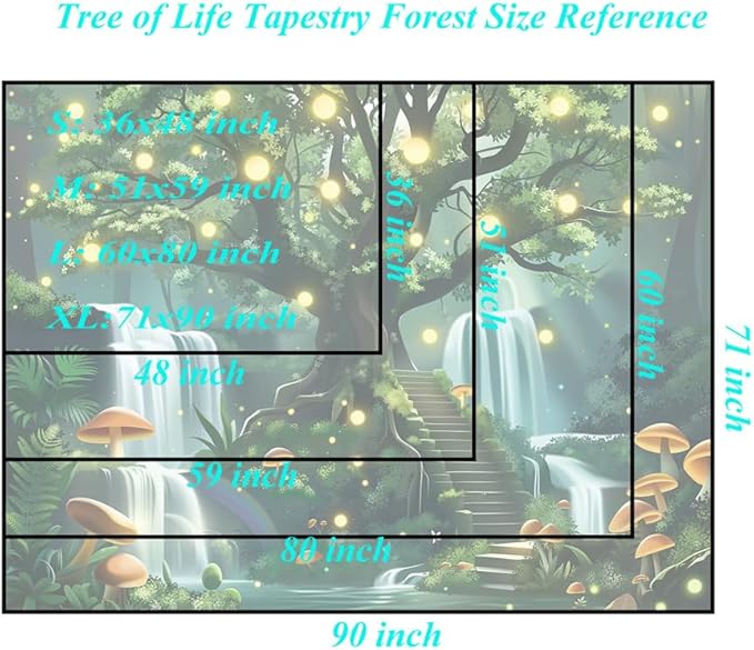 Jhdstore Tree of Life Tapestry for Bedroom Green Forest Tapestry Home Decor Bedroom Living Room Decor Tapestries Wall Hanging Magic Forest Wall Hanging 36"x48"