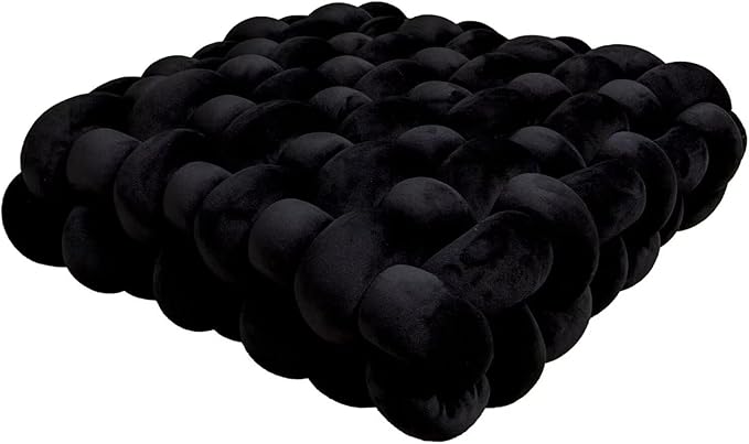 Knot Pillow Meditation Cushion Large Floor Cushions for Sitting Funky Throw Pillows Chair Pillows Soft Pads Square Knotted Seat Cushions Home Decoration Living Room Bedroom Sofa Couch Black