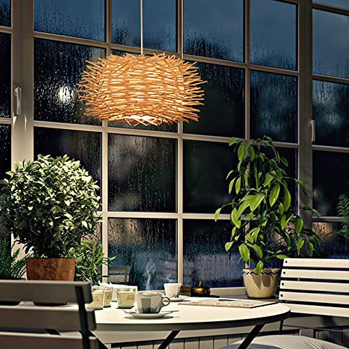 Tropical Island Beach Chandelier Creative Unique Weaving Pendant Lamp Bird's Nest Ceiling Hanging Light Hanging Lighting with Shape Rattan for Teahouse Dining Room in Beige - size: 60cm/23.6in