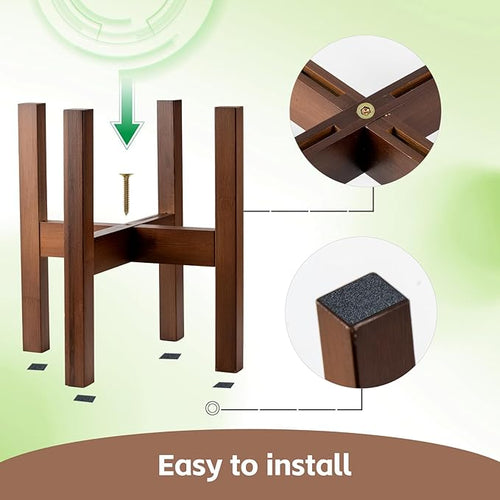 Adjustable Bamboo Plant Stand for Indoor Plants, Holder Rack Fits 8"-12" Pots for Living Room, Bedroom, Corner - Space Saving Shelf (Pot & Plant Not Included) (brown)
