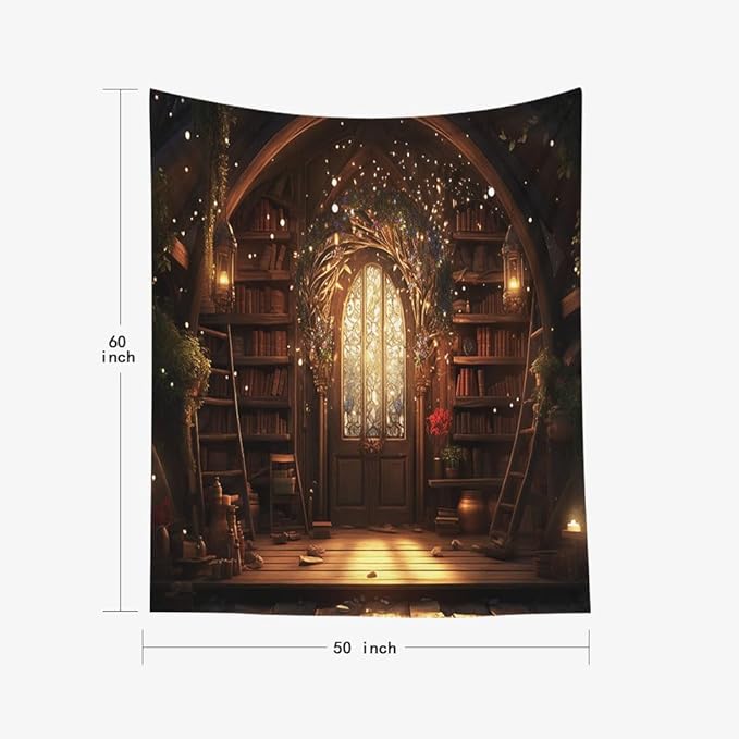 EMMTEEY Magic Library Mens Tapestry 50X60 Inch - Bookshelf Home Wall Decor Medieval Gothic Backdrop for Living Room Dorm